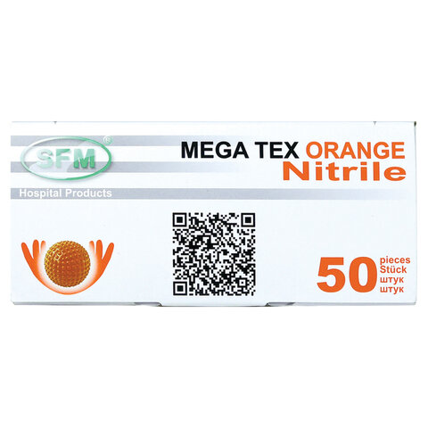Перчатки нитриловые сверхпрочные с текстурой SFM MEGA TEX ORANGE, Германия, 25 пар (50 штук), размер XL, ЧЗ