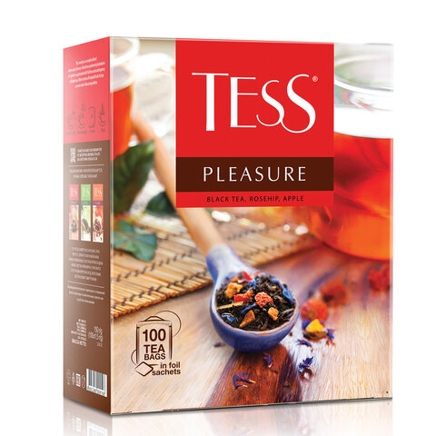 Чай TESS «Pleasure», черный с шиповником и яблоком, 100 пакетиков по 1.5 г