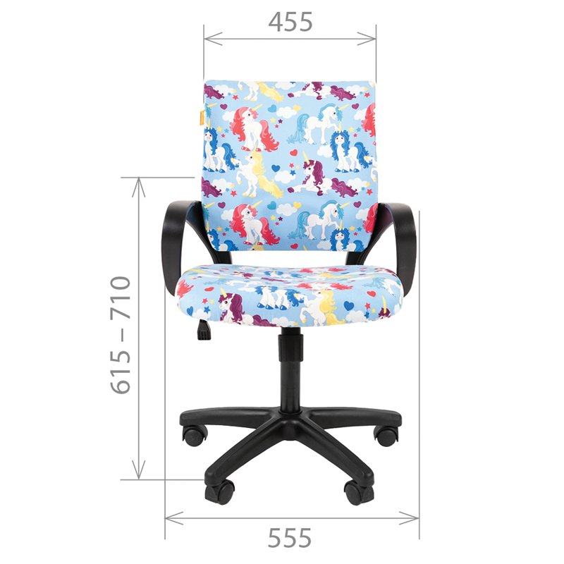 Кресло детское Chairman Kids 103, PL черн., ткань велюр, единороги, механизм качания спинки