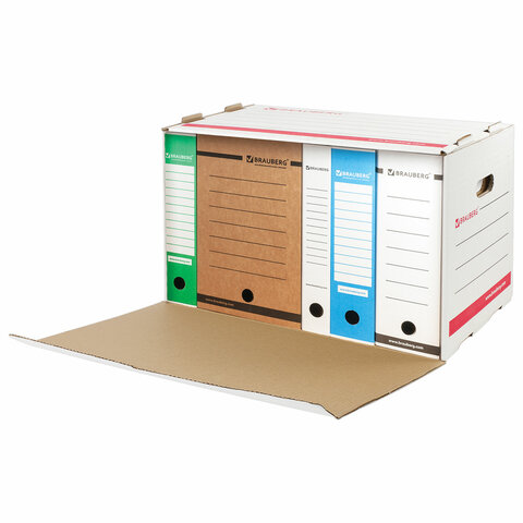 Короб архивный BRAUBERG, 33,8х52,5х30,6 см, для регистраторов/накопителей, фронтальная загрузка, белый