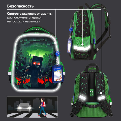 Ранец BRAUBERG FIT, 2 отделения, «Night warrior», 38×27х14 см