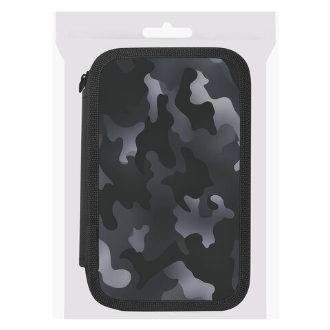 Пенал ПИФАГОР, 3 отделения, ламинированный картон, 19×11 см, «Black camo»