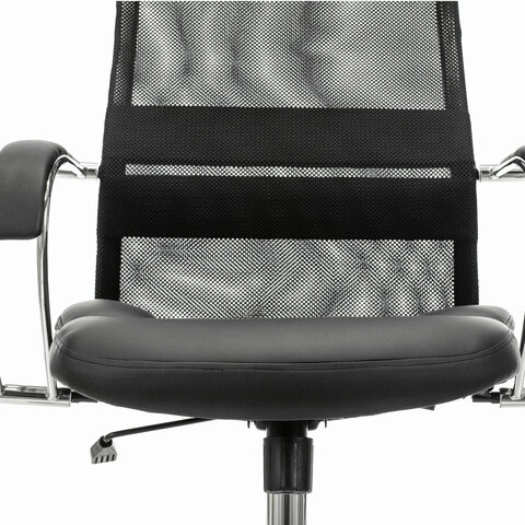 Кресло офисное BRABIX PREMIUM «Stalker EX-608 CH», хром, ткань-сетка/кожзам, черное, 532091