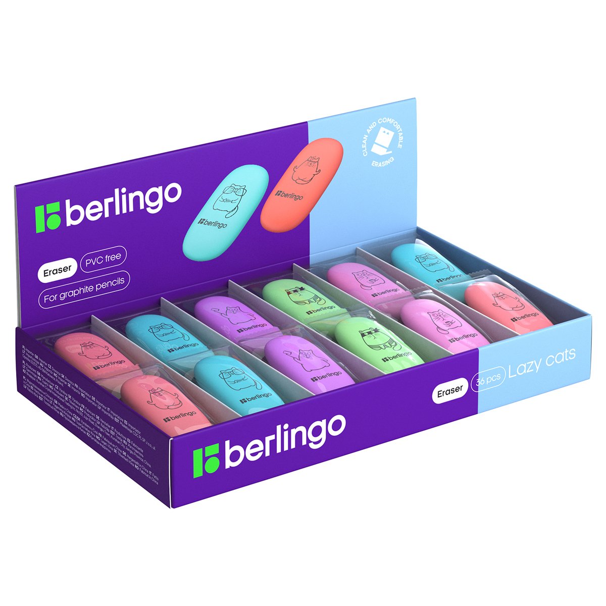 Ластик Berlingo «Lazy Cats», овальный, термопластичная резина, 49×23×9мм