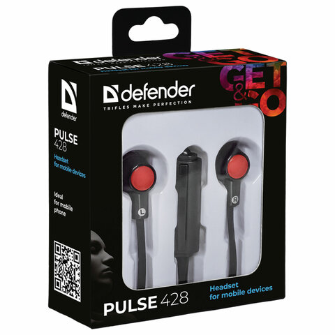 Наушники-вкладыши с микрофоном Defender «Pulse» 428, 1.2м, черный