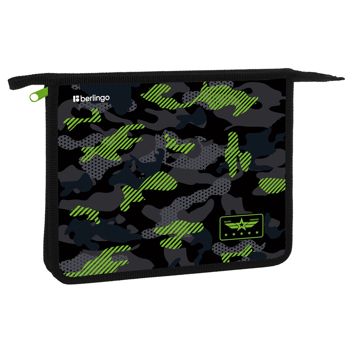 превью Папка для тетрадей 1 отделение, А5 Berlingo «Black and green», 240×205×40мм, пластик, на молнии