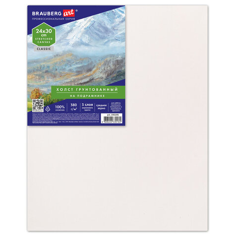 превью Холст на подрамнике 24×30 см, 380 г/м2, грунтованный, 100% хлопок, BRAUBERG ART
