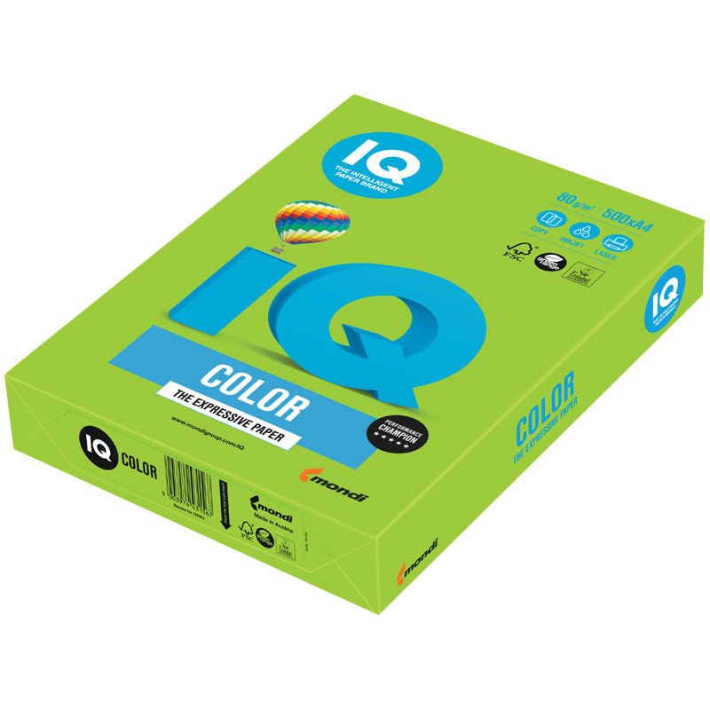 Бумага цветная IQ Color (А4, 80г/м², LG46-зеленая липа, 500 листов)