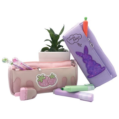 Пенал мягкий ЮНЛАНДИЯ, 2 отделения, полиэстер, «Strawberry shortcake», розовый, 21×9х6 см