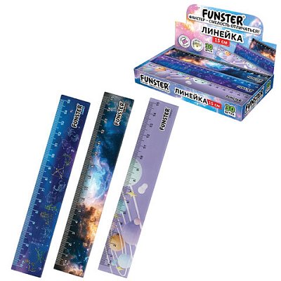Линейка пластиковая 15 см, FUNSTER (ФАНСТЕР), «КОСМОС», ассорти, дисплей