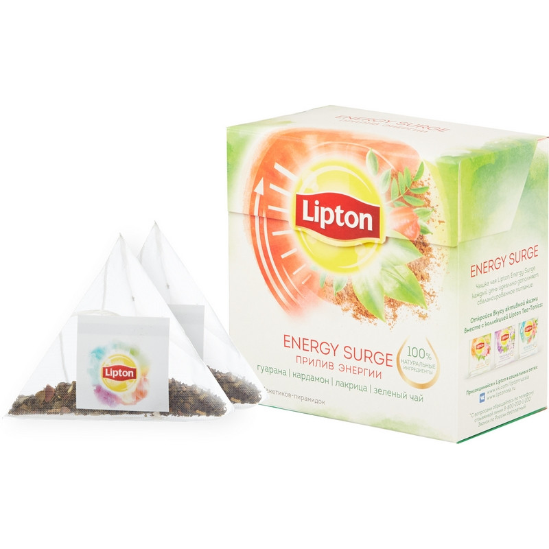 превью Чай Lipton Energy Surge зеленый с травами 20 пакетиков