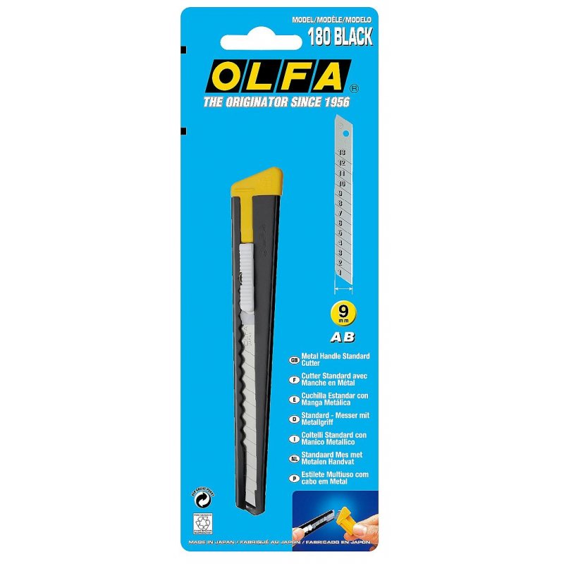 Нож канцелярский Olfa OL-180-Black с металлическим корпусом (ширина лезвия 9 мм)