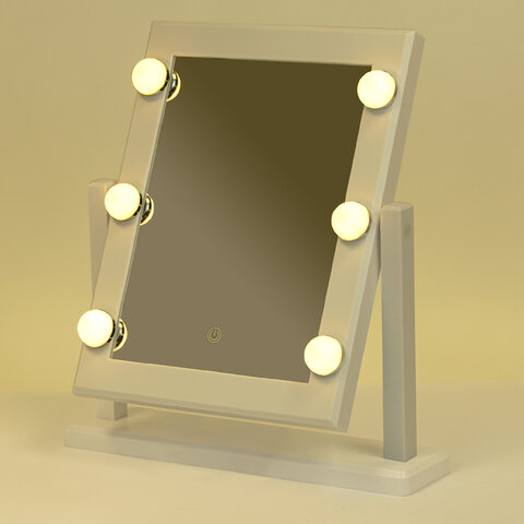 Зеркало для макияжа гримерное, 6 LED-ламп, 3 режима свечения, размер 21×29 см, работа от USB или 4хAA, цвет белый, WBZ