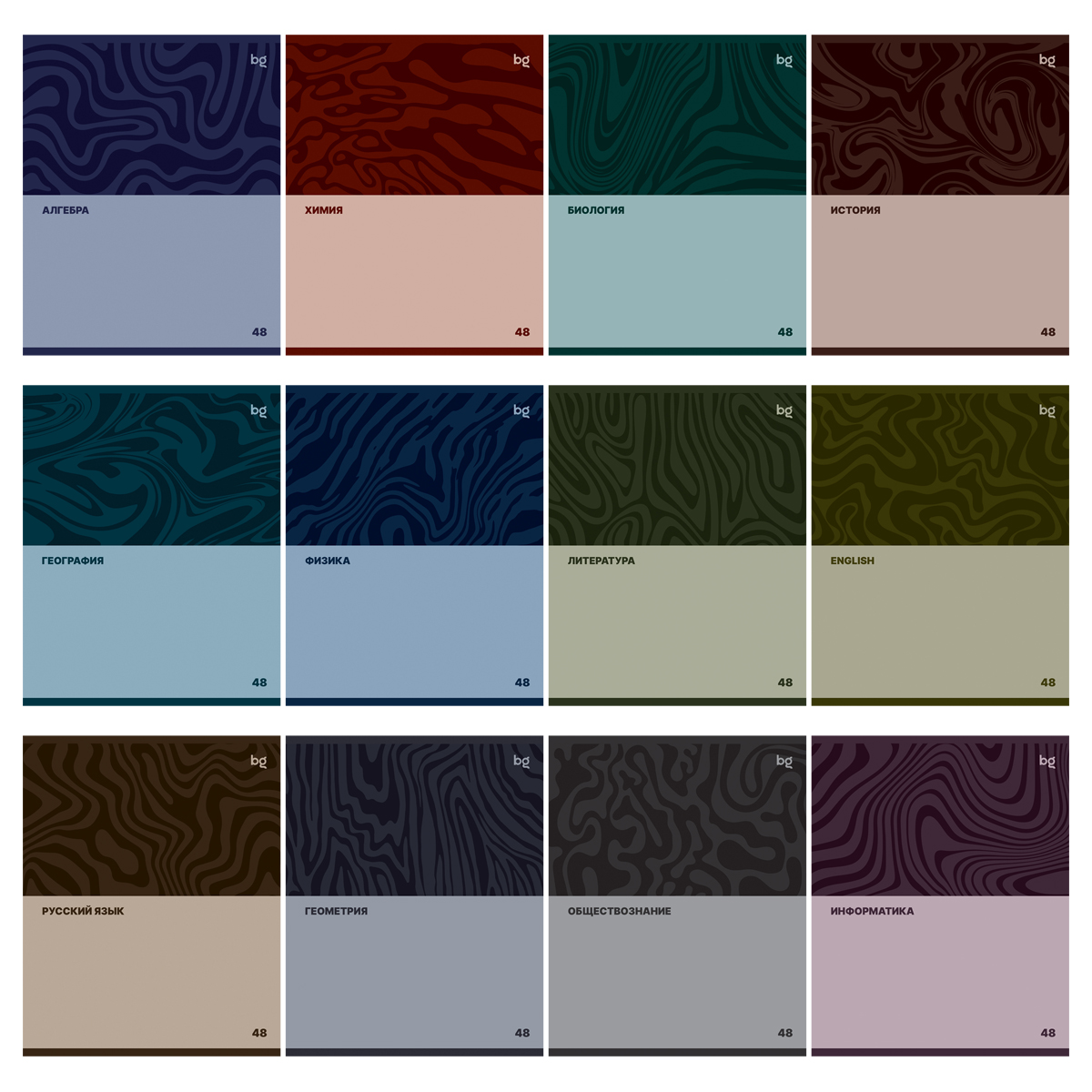 Комплект (12 шт. ) предметных тетрадей 48л. BG «Single colour», эконом