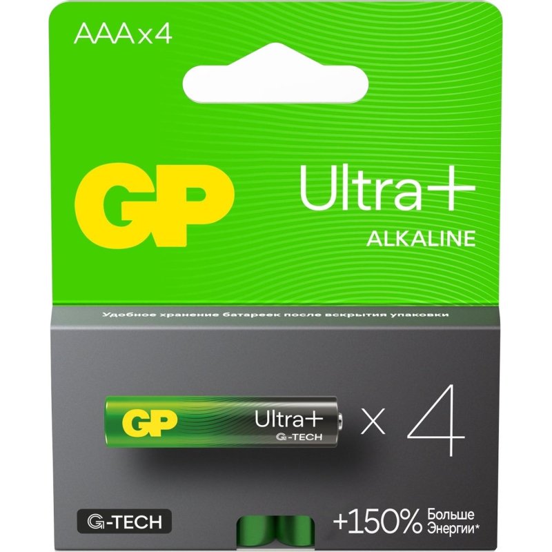 превью Батарейка GP Ultra+ Alkaline LR03 (AAA) 4шт/уп (24AUPA21-2CRSB4)
