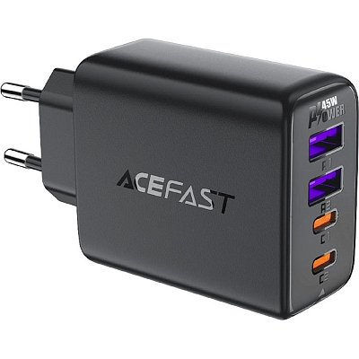 Зарядное устройство ACEFAST A61 PD45W GaN (2xUSB-C+2xUSB-A), сетевое, черный