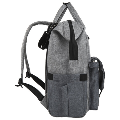 Рюкзак для мамы BRAUBERG MOMMY, крепления для коляски, термокарманы, серый, 41×24x17 см