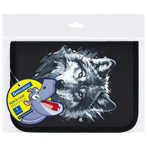 Пенал BRAUBERG, 1 отделение, полиэстер, 21×14 см, «Gray wolf»