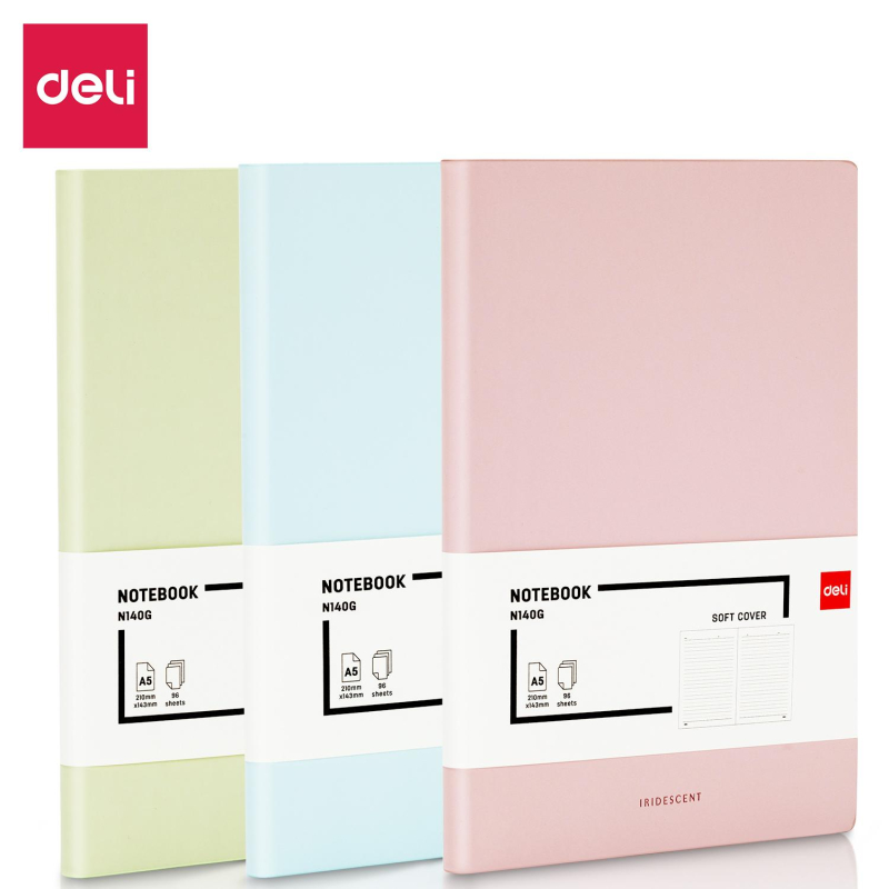 Блокнот Deli А5 96л 80 г/м мягкая облож, клетка 5×5мм, зеленый кожа EN140G