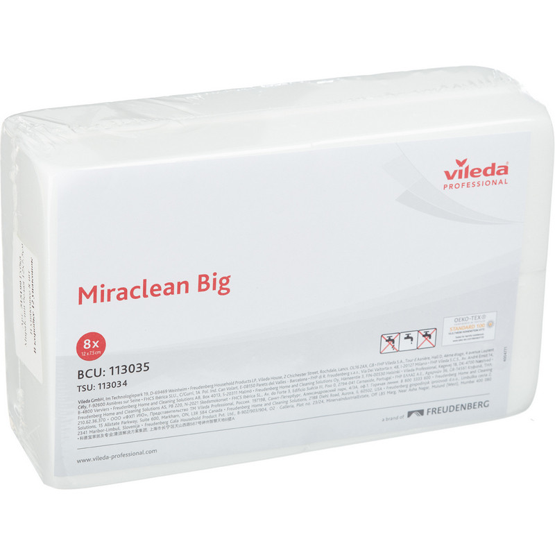 превью Губки меламиновые Vileda Professional Miraclean 100×60×28 мм 8 штук в упаковке (артикул производителя 113034)