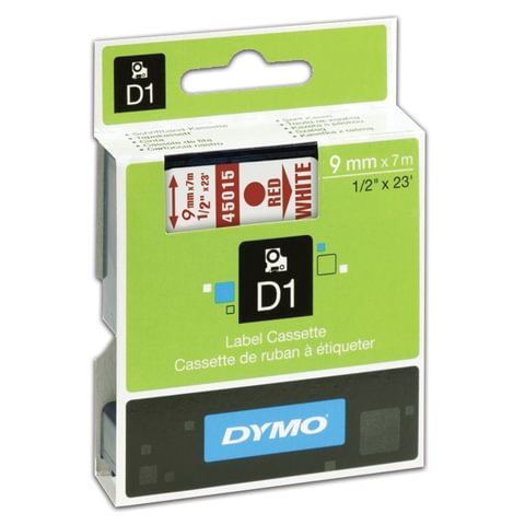 Картридж для принтеров этикеток DYMO D1, 9 мм х 7 м, лента пластиковая, красный шрифт, белый фон