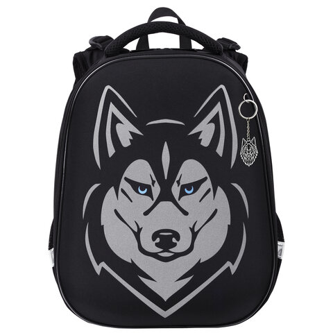 Ранец BRAUBERG SHINY, 2 отделения, с брелоком, «Husky», СВЕТЯЩИЙСЯ РИСУНОК, 38×28х14 см
