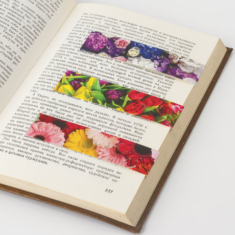 Закладки для книг с магнитом ЦВЕТЫ, набор 6 шт., блестки, 25×196 мм, ЮНЛАНДИЯ