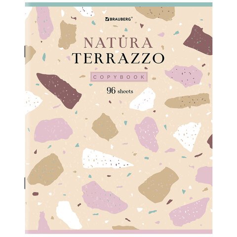 Тетрадь А5, 96 л., BRAUBERG, скоба, клетка, TWIN-лак, «Natura Terrazzo»