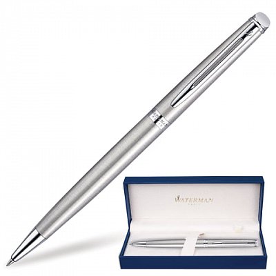 Ручка подарочная шариковая WATERMAN «Hemisphere Stainless Steel CT», серебристый корпус, палладиевое покрытие, синяя, S0920470