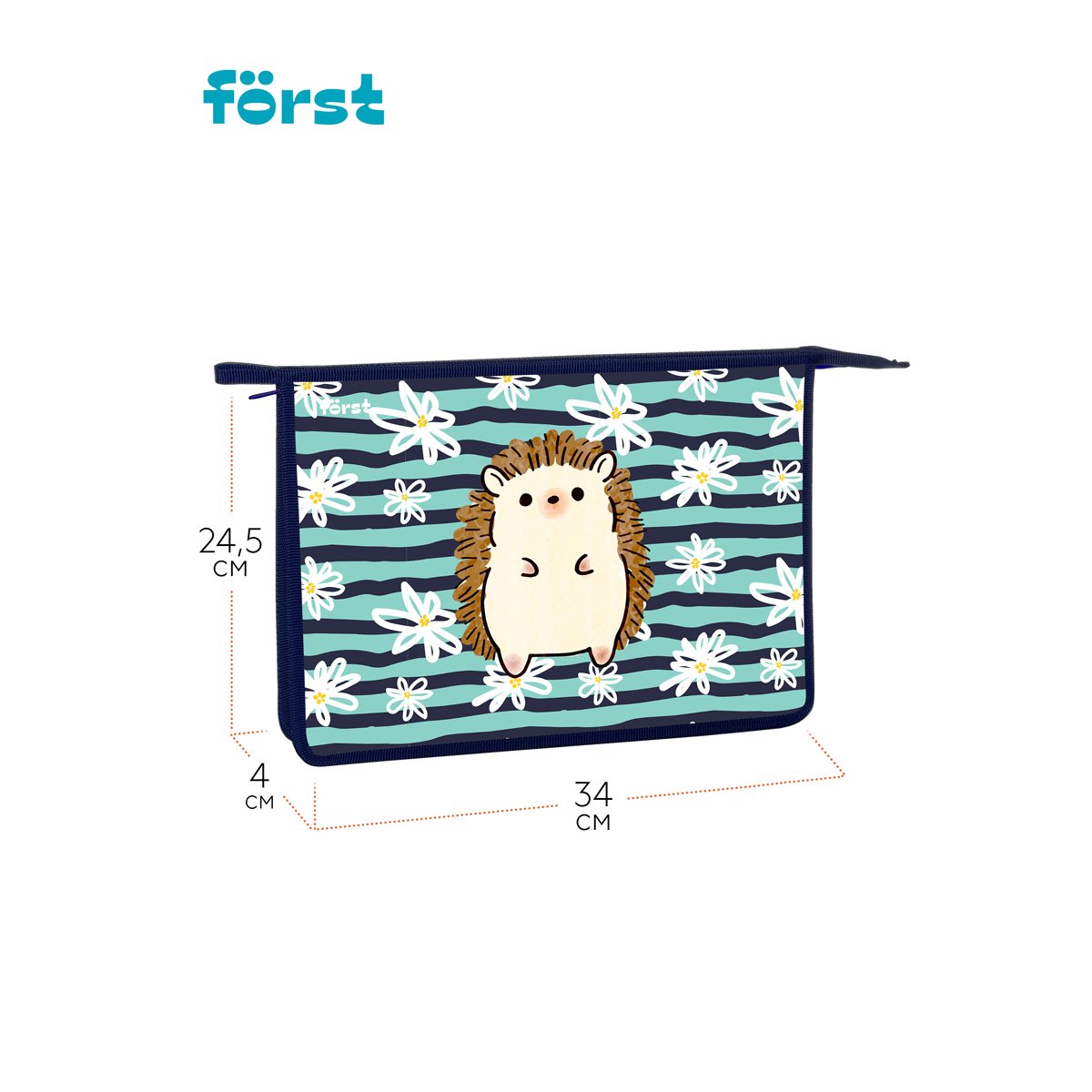 Папка для тетрадей 1 отделение, А4, Först «Blue hedgehog», 340×245×40мм, пластик, на молнии