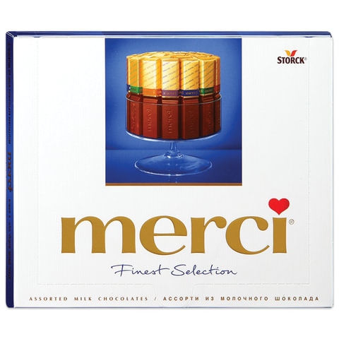 Конфеты шоколадные MERCI,  из молочного шоколада, 250 г, картонная коробка