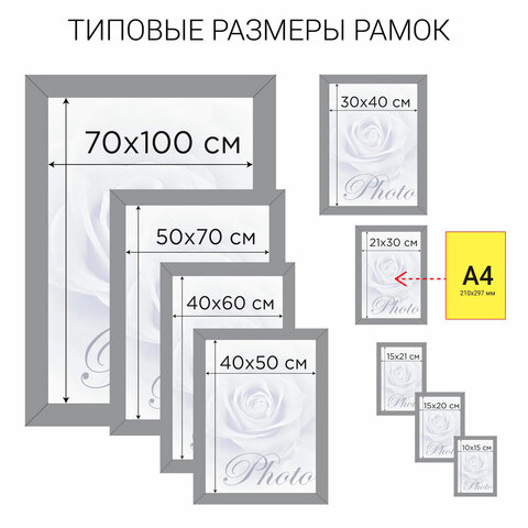 Рамка 21×30 см небьющаяся, КОМПЛЕКТ 3 шт., багет 14 мм дерево, BRAUBERG «Elegant», цвет натуральное дерево