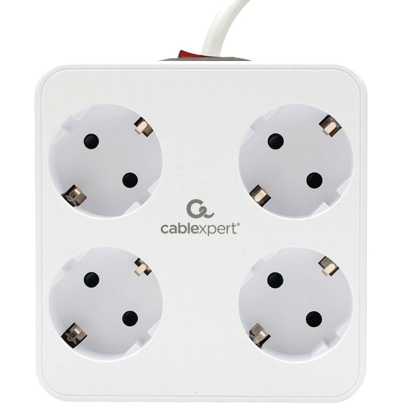 превью Сетевой фильтр Cablexpert Plate 4р/2м, 10А, 2xUSB, белый(PLT-4-C2U2-W-2)