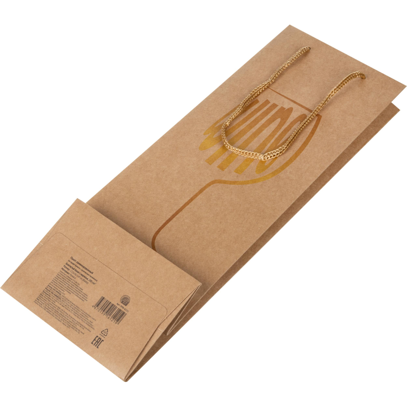 Пакет подарочный крафт-бум.12.5×36.5×9(craft Bottle)зол. бокал 200г ППК-6121