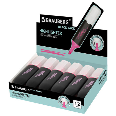Текстовыделитель BRAUBERG «BLACK JACK», РОЗОВЫЙ, линия 1-5 мм