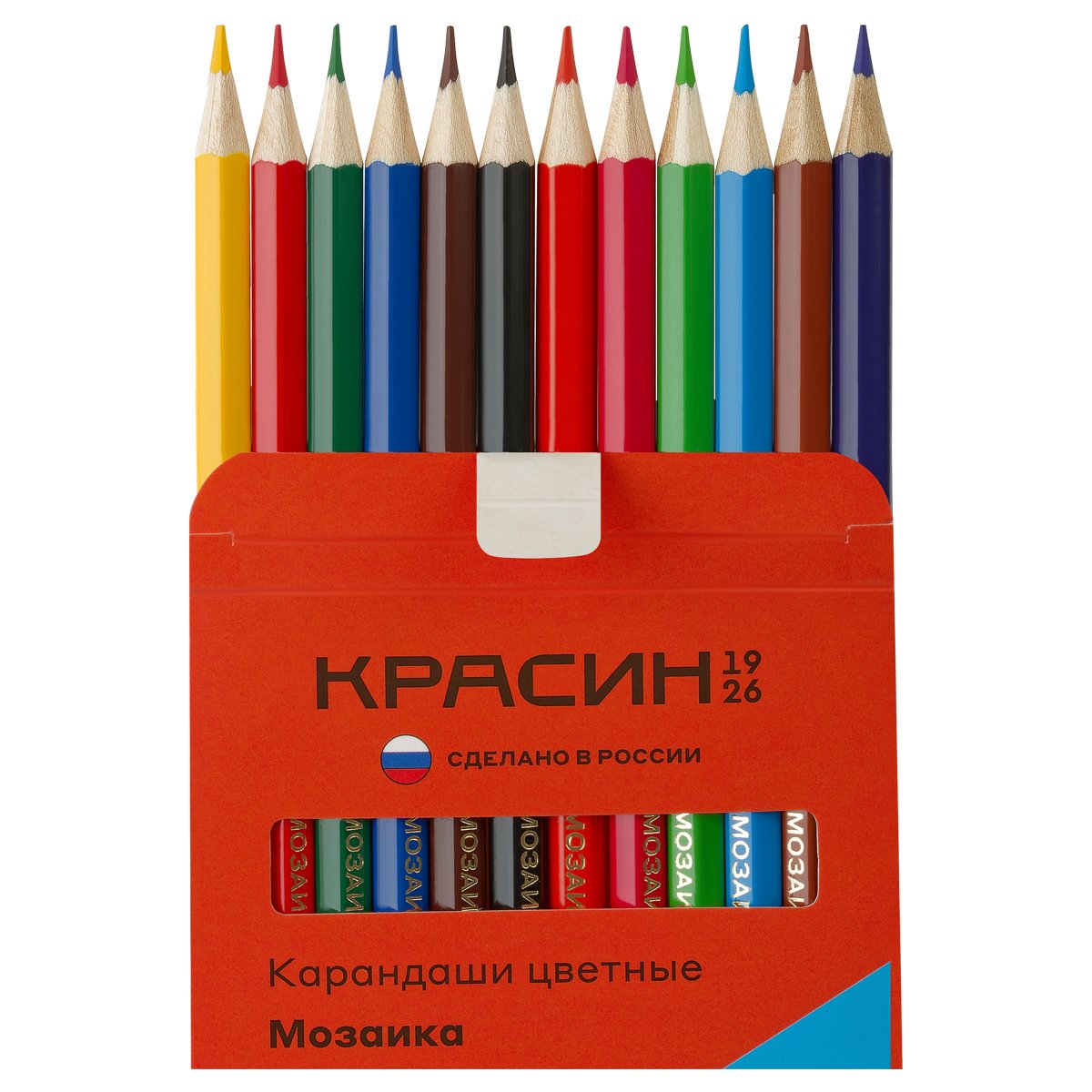 Карандаши цветные Красин «Мозаика», 12цв., шестигран., заточен., картон, европодвес