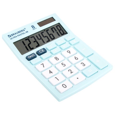 Калькулятор настольный BRAUBERG ULTRA PASTEL-08-LB, КОМПАКТНЫЙ (154×115 мм), 8 разрядов, двойное питание, ГОЛУБОЙ