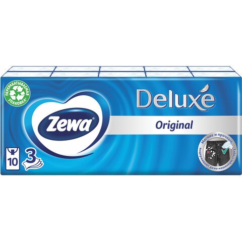 Платки носовые ZEWA Delux, 3-х слойные, 10 шт. х (спайка 10 пачек)