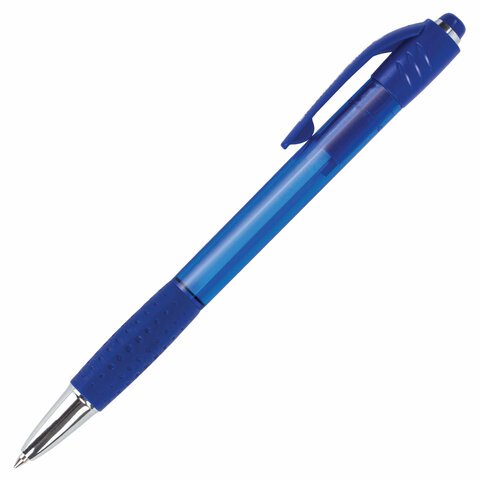 превью Ручка шариковая автоматическая с грипом BRAUBERG SUPER, СИНЯЯ, корпус синий, узел 0.7 мм, линия письма 0.35 мм