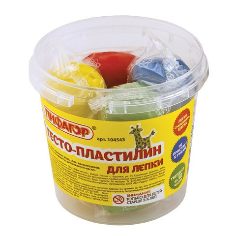Пластилин на растительной основе (тесто для лепки) ПИФАГОР, 4 цвета, 240 г, пластиковый стакан