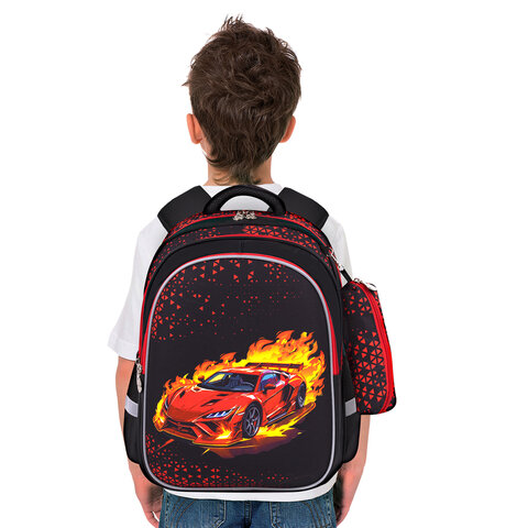 Рюкзак BRAUBERG KIDS MIND с пеналом в комплекте, 2 отделения, «Fiery Road», 40×28х18 см