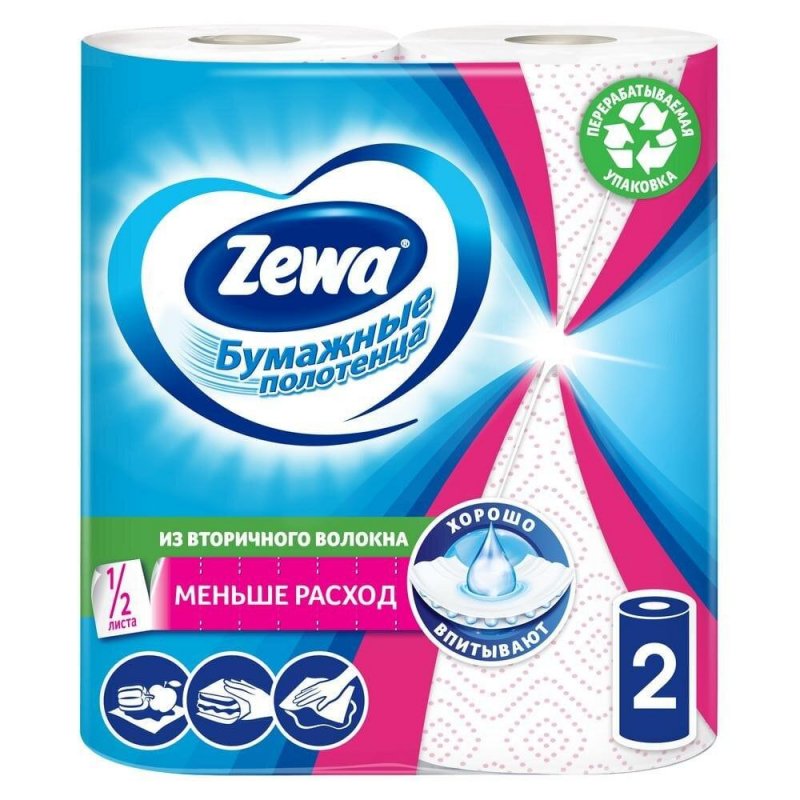 Полотенца бумажные ZEWA 2-сл.,белые с рис., 2 рул./уп.