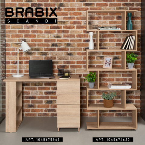 Стеллаж BRABIX «Scandi SH-008», 730×250х1760 мм, 6 секций, ЛДСП, дуб сонома, 641898