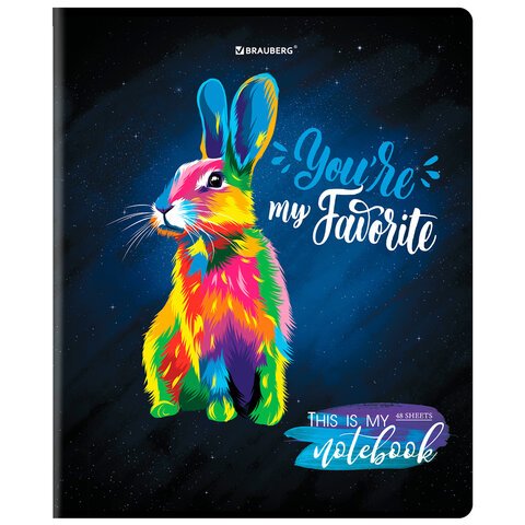 Тетрадь А5, 48 л., BRAUBERG, скоба, клетка, матовая ламинация, выборочный лак, «Animals Pop-Art»