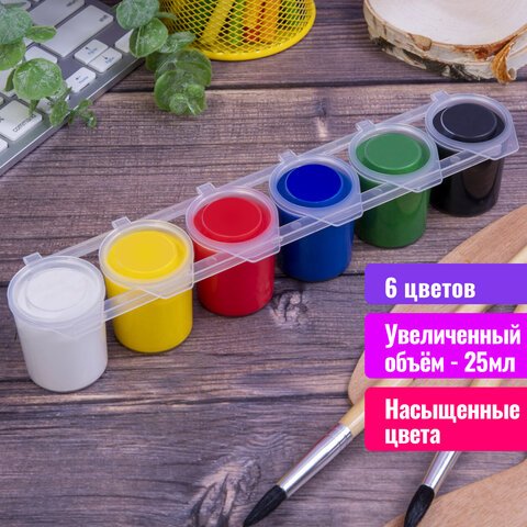 Гуашь BRAUBERG «PREMIUM TURKEY», 6 цветов по 25 мл, картонная упаковка