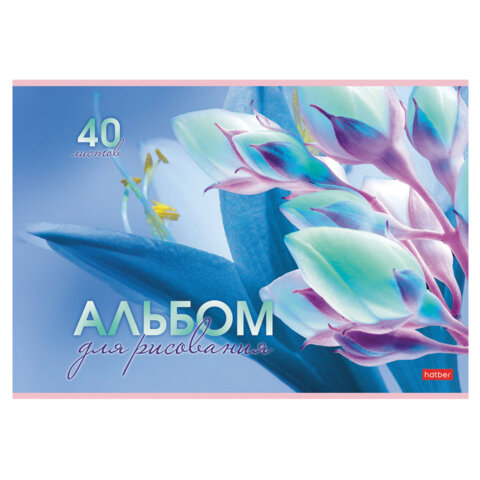 Альбом для рисования А4 40 л., скоба, обложка картон, HATBER, 205×290 мм, «Грация цветов», 085137