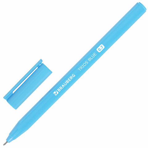 Ручка шариковая BRAUBERG TRIOS BLUE, СИНЯЯ, трехгранная, корпус голубой, игольчатый узел 0.7 мм, линия 0.5 мм
