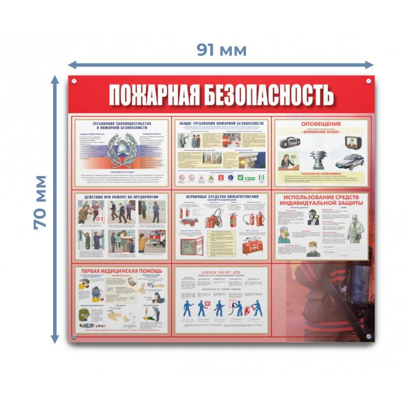 Информационный стенд настенный Пожарная безопасность 91×70 см пластиковый