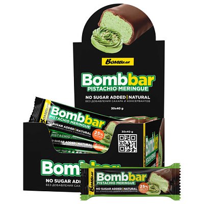 Батончик BOMBBAR «Фисташковая меренга» без сахара 40 г, шоу-бокс