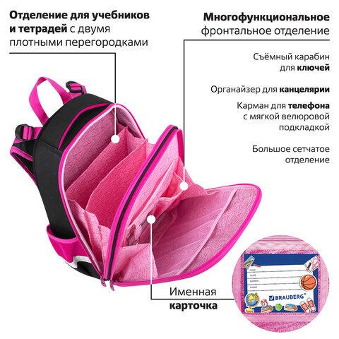 Ранец BRAUBERG PREMIUM, 2 отделения, с брелоком, «Space sweets», LED-ЛАМПОЧКИ, 38×29х16 см